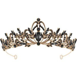 Women Baroque Black Crown Vintage Black Tiaras with Gemstones
